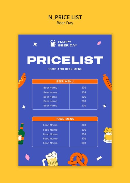 Beer day celebration price list  template