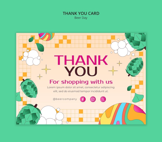 Free PSD beer day celebration thank you card template