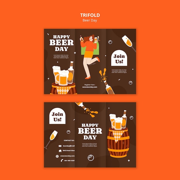 Free PSD beer day celebration trifold brochure template