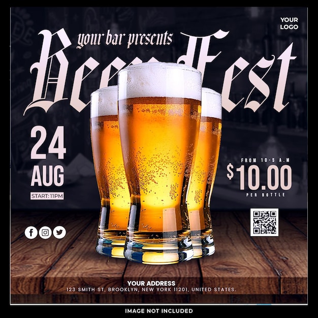 beer party flyer social media banner template