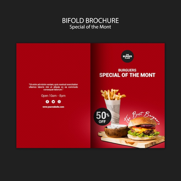 Free PSD bifold brochure for burger restaurant