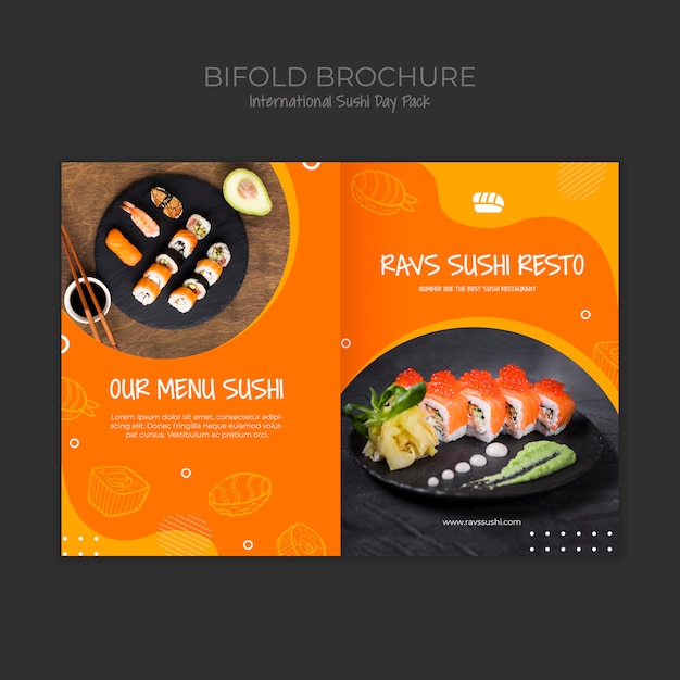 Bifold brochure template for sushi restaurant