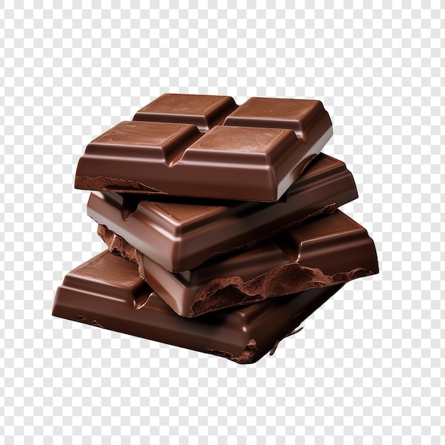 Big chocolate and small ones are each split into three parts isolated on transparent background