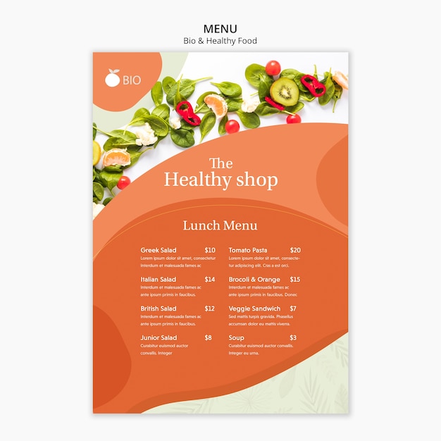 Free PSD bio & healthy food concept menu