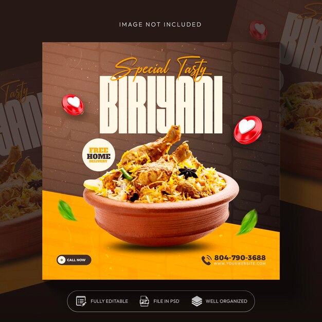 Biriyani food social media promotion and instagram banner post template design