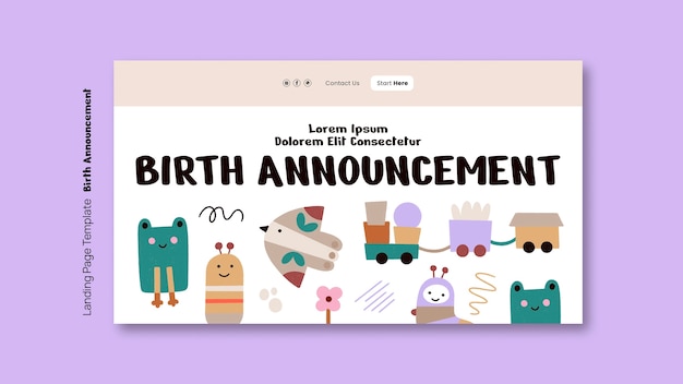 Free PSD birth announcement landing page template