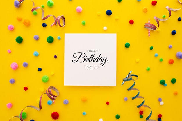 Free PSD birthday editable background confetti and balloons on yellow