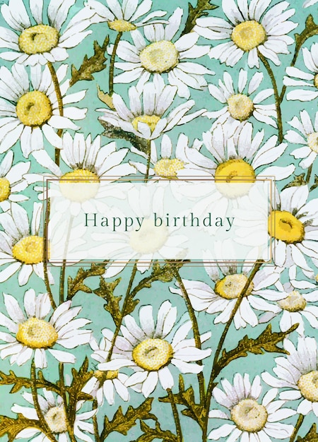 Free PSD birthday greeting card template psd with daisy illustration