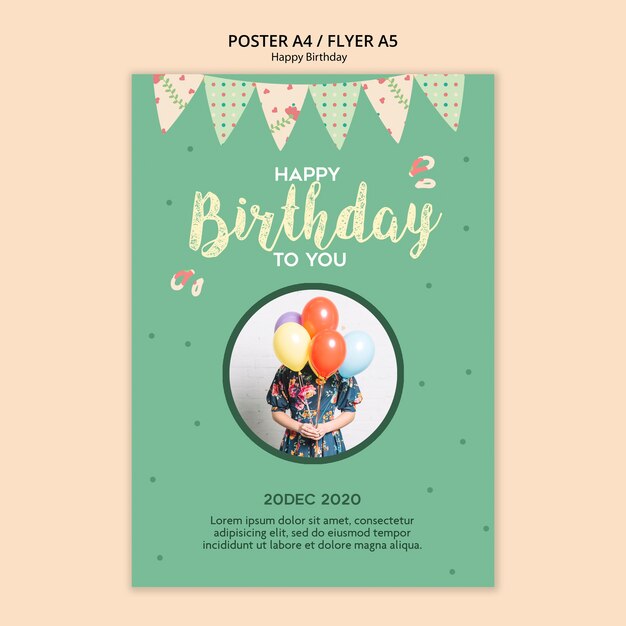 Birthday party flyer template with photo