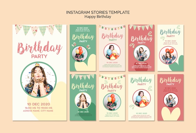 Free PSD birthday party instagram stories template with photo