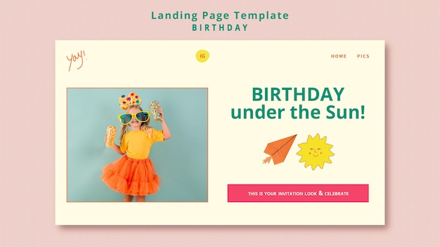 Free PSD birthday party web template