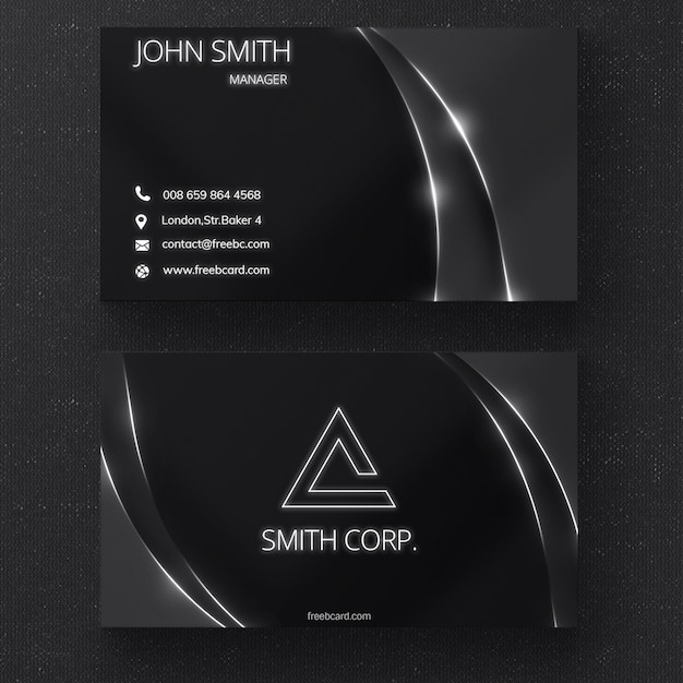 Black business card with glossy lines