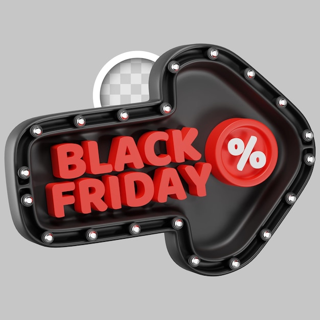 Free PSD black friday arrow with discount symbol 3d illustration