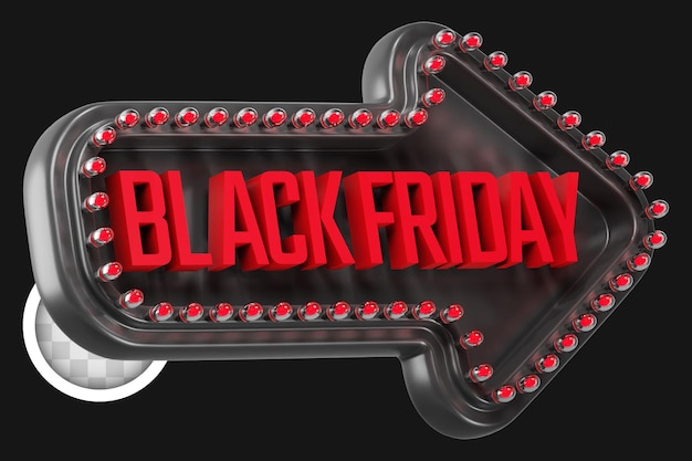 Black friday arrow with lights 3d illustration