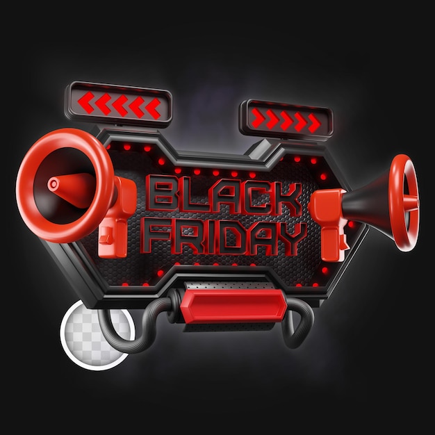 Black friday banner with megaphones 3d illustration