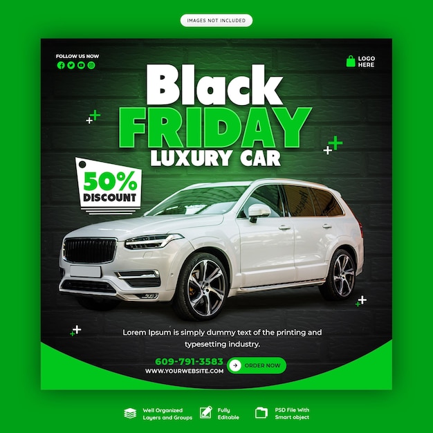 Free PSD black friday car and automotive super sale social media banner template