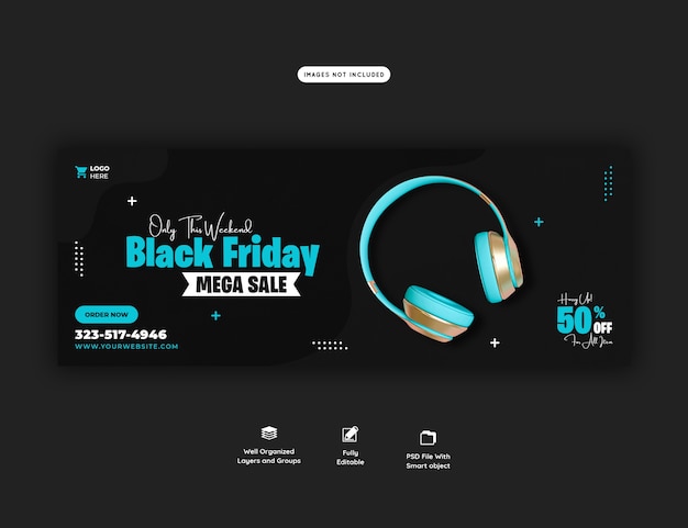 Free PSD black friday mega sale facebook cover banner template