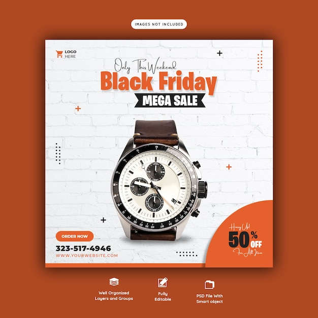 Free PSD black friday mega sale social media banner template