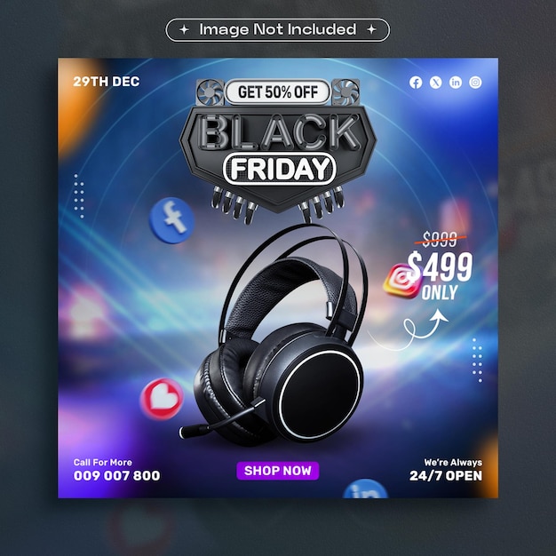 Free PSD black friday mega sale social media post design template