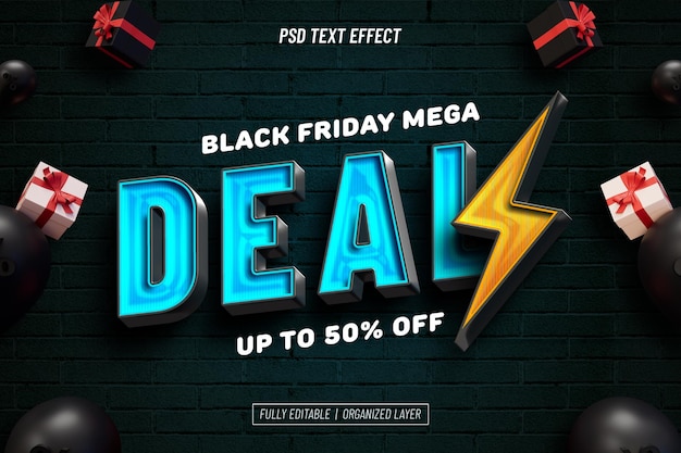 Free PSD black friday mega sale text effect