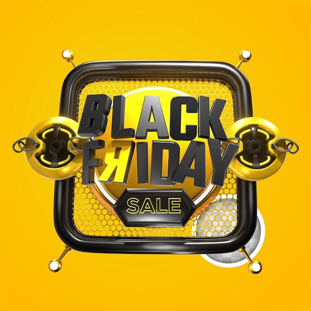 Free PSD black friday realistic composition on yellow background. 3d rendering