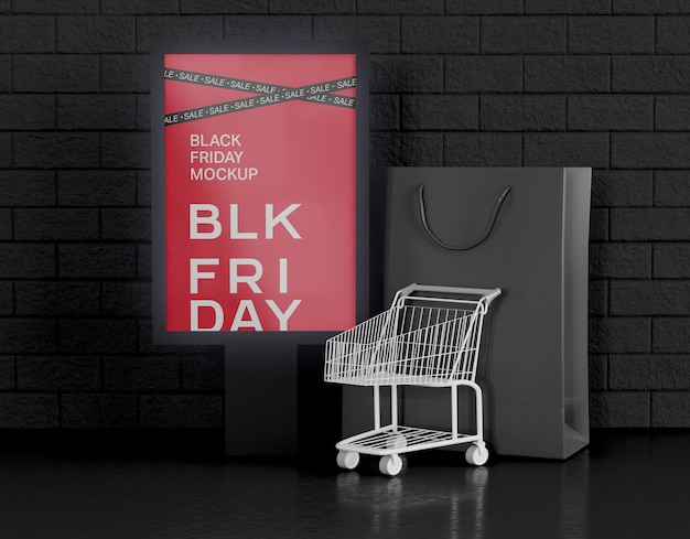 Free PSD black friday sale banner advertising mockup.