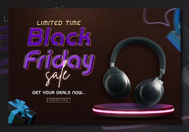 Black Friday Sale Banner Design Template with 3D text effect