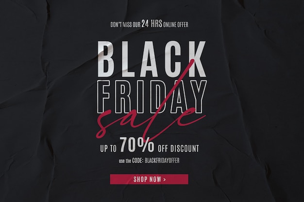 Free PSD black friday sale banner in glued paper background