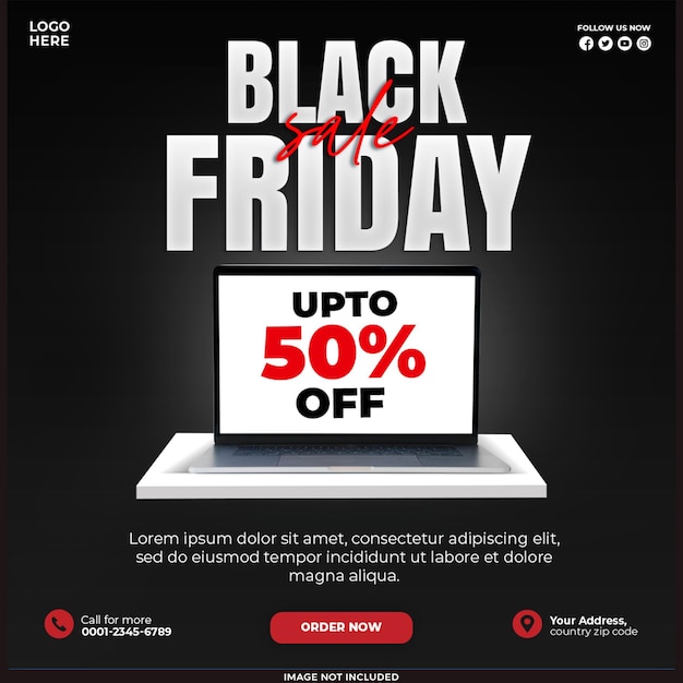 Free PSD black friday sale social media post or instagram post banner template