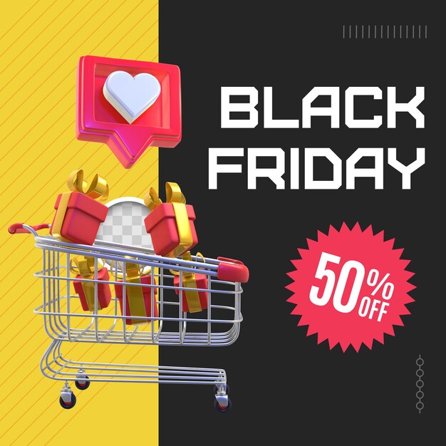 Black friday shopping cart. 3d rendering