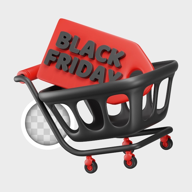 Free PSD black friday shopping cart with label 3d illustration