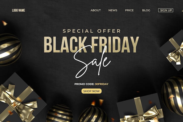 Free PSD black friday special offer with realistic 3d gifts and balloons