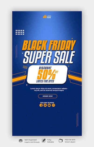 Free PSD black friday super sale instagram and facebook story banner template