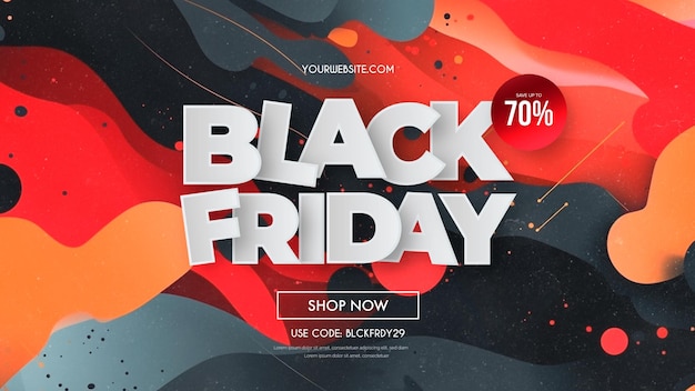 Free PSD black friday super sale with abstract memphis 3d colorful shapes