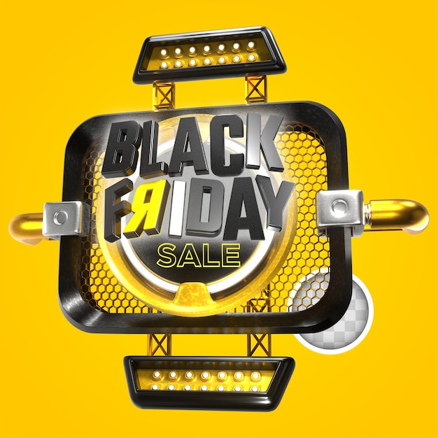 Free PSD black friday with attractive yellow background. 3d rendering