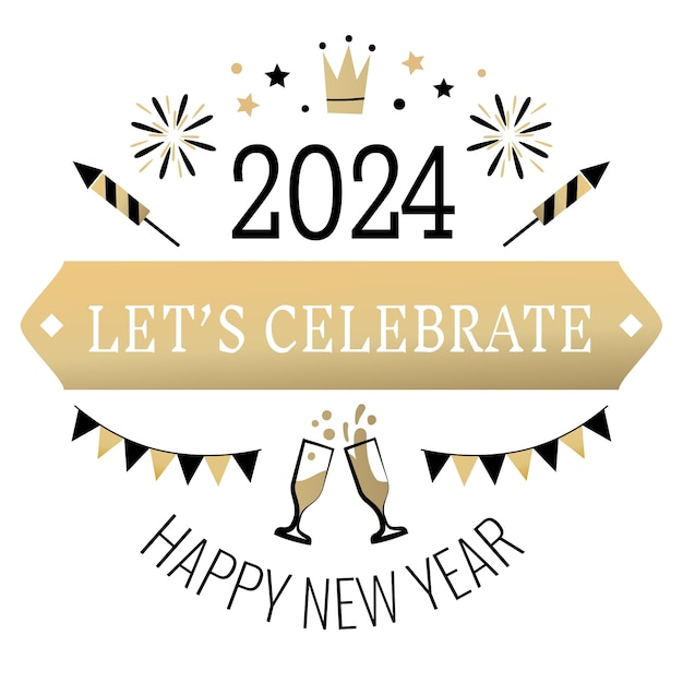 Free PSD black and gold new year 2024 badge