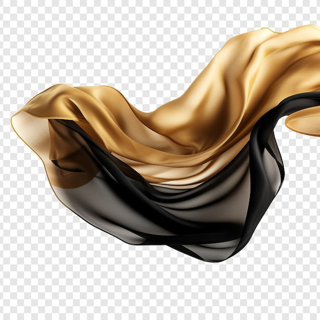 Black and golden silk flying isolated on transparent background