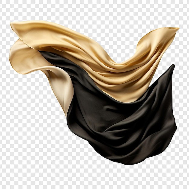 Black and golden silk flying isolated on transparent background