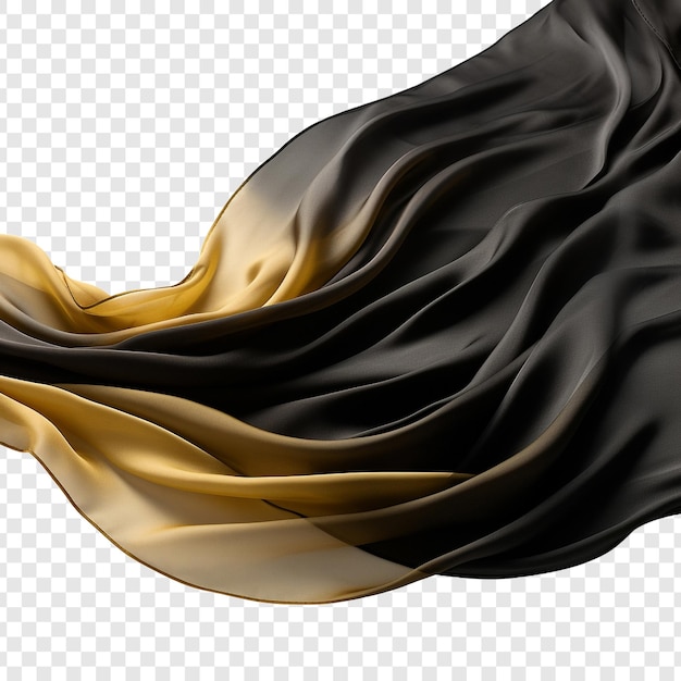 Free PSD black and golden silk flying isolated on transparent background