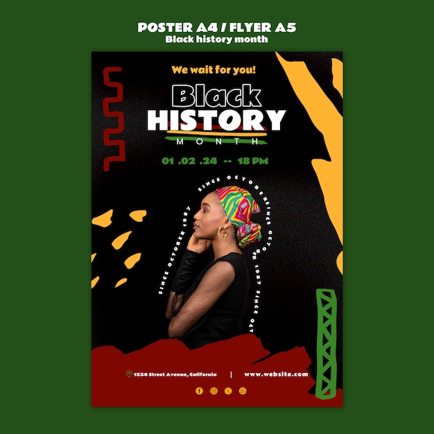 Free PSD black history month celebration  poster