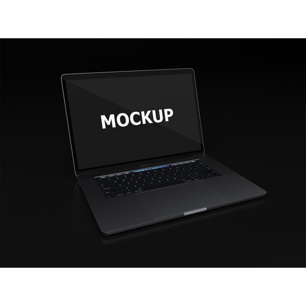 Free PSD black laptop mockup diagonal view