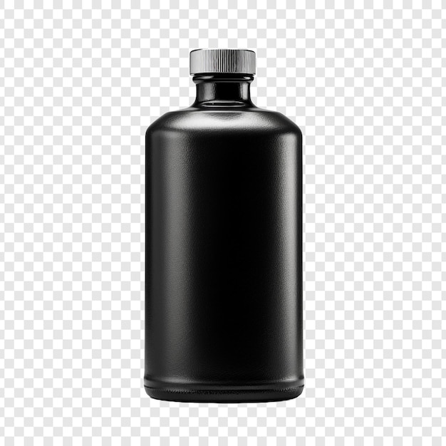 Black leather covered bottle isolated on transparent background