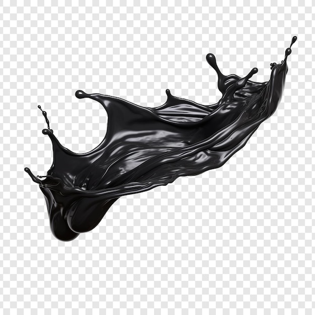 Free PSD black liquid splashing isolated on transparent background