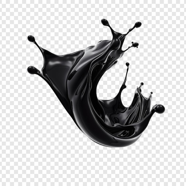 Free PSD black liquid splashing isolated on transparent background