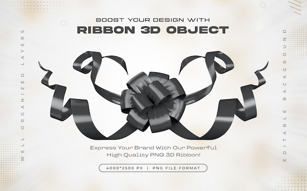 Free PSD black ribbon icon isolated 3d render illustration