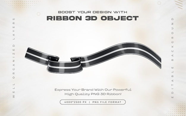 Free PSD black ribbon icon isolated 3d render illustration