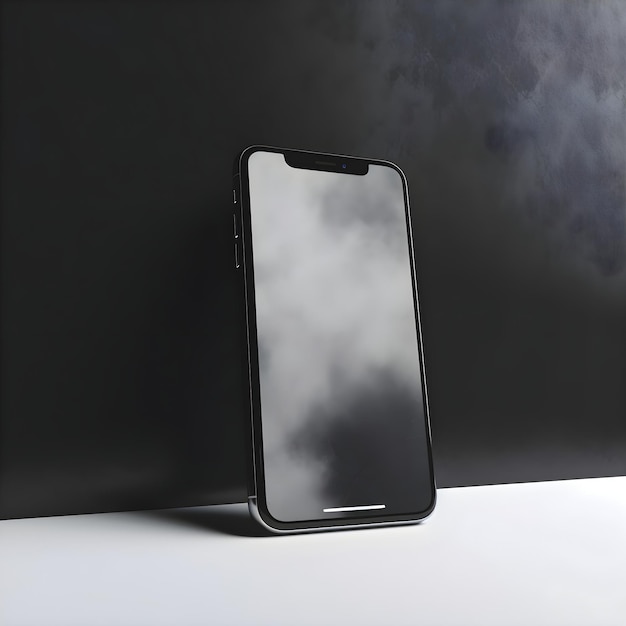 Free PSD black smartphone with blank screen on black background mock up 3d rendering