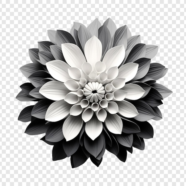 Free PSD black and white flower mosaic isolated on transparent background