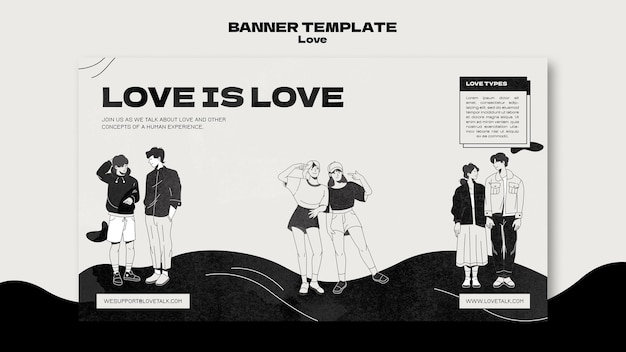 Free PSD black and white love banner template