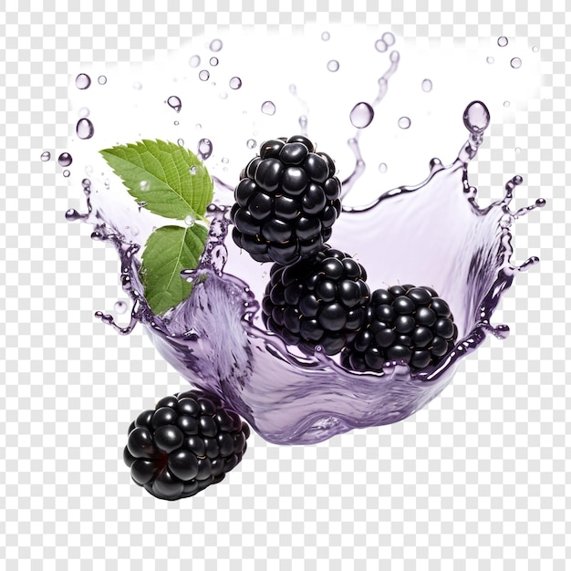 Free PSD blackberries milk splash floating isolated on transparent background